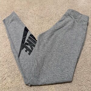 Nike Women Gray Leggings with Black Logo
